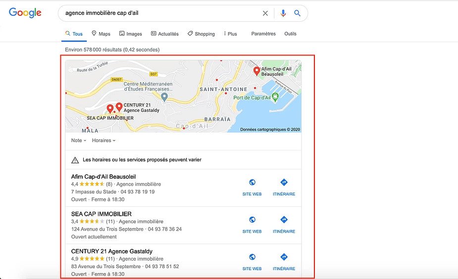 Local Pack Google My Business - Exemple