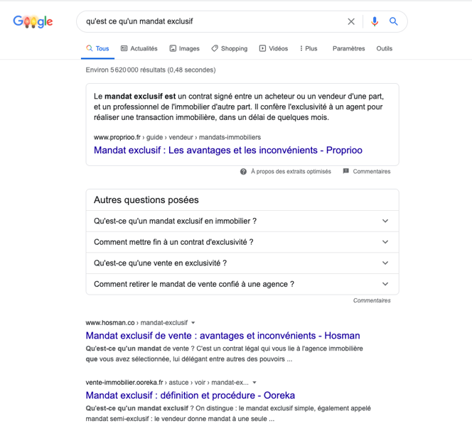 capture d'écran recherche Google